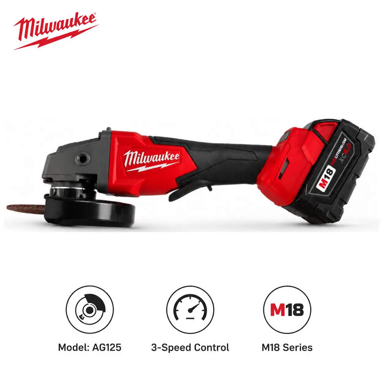 Milwaukee 18V Cordless Brushless Angle Grinder - 125mm Disc, M14 Spindle, Variable-Speed Control, Non-Lock Paddle Switch, Wear-Resistant Metal Cutting Angle Grinding Machine for Rust Removal, Cordless Angle Grinders