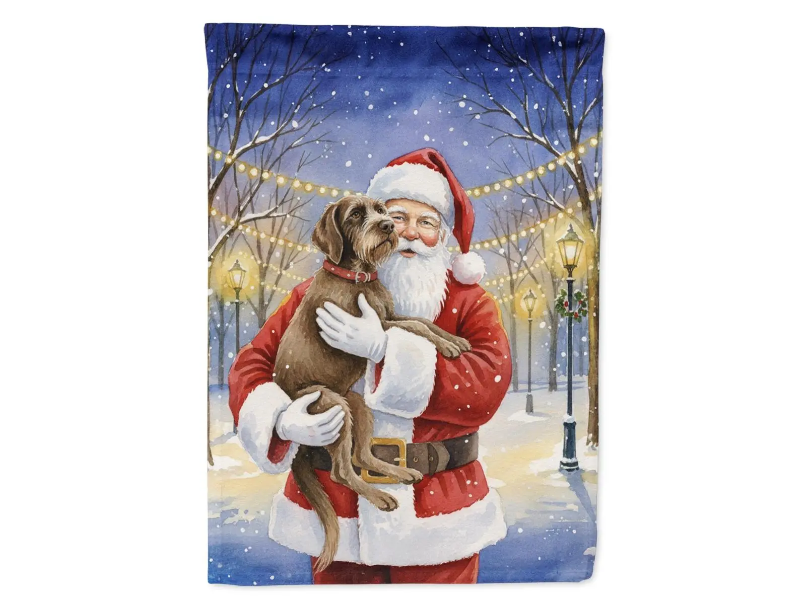 Carolines Treasures FNT1088CHF 40x28" Polyester Christmas House Flag - Double-Side Wirehaired Pointing Griffon & Santa Claus Vibrant Art Print, High Color Fastness, Long-Lasting Garden/Party Decor Gift, 28 X 40 Inches