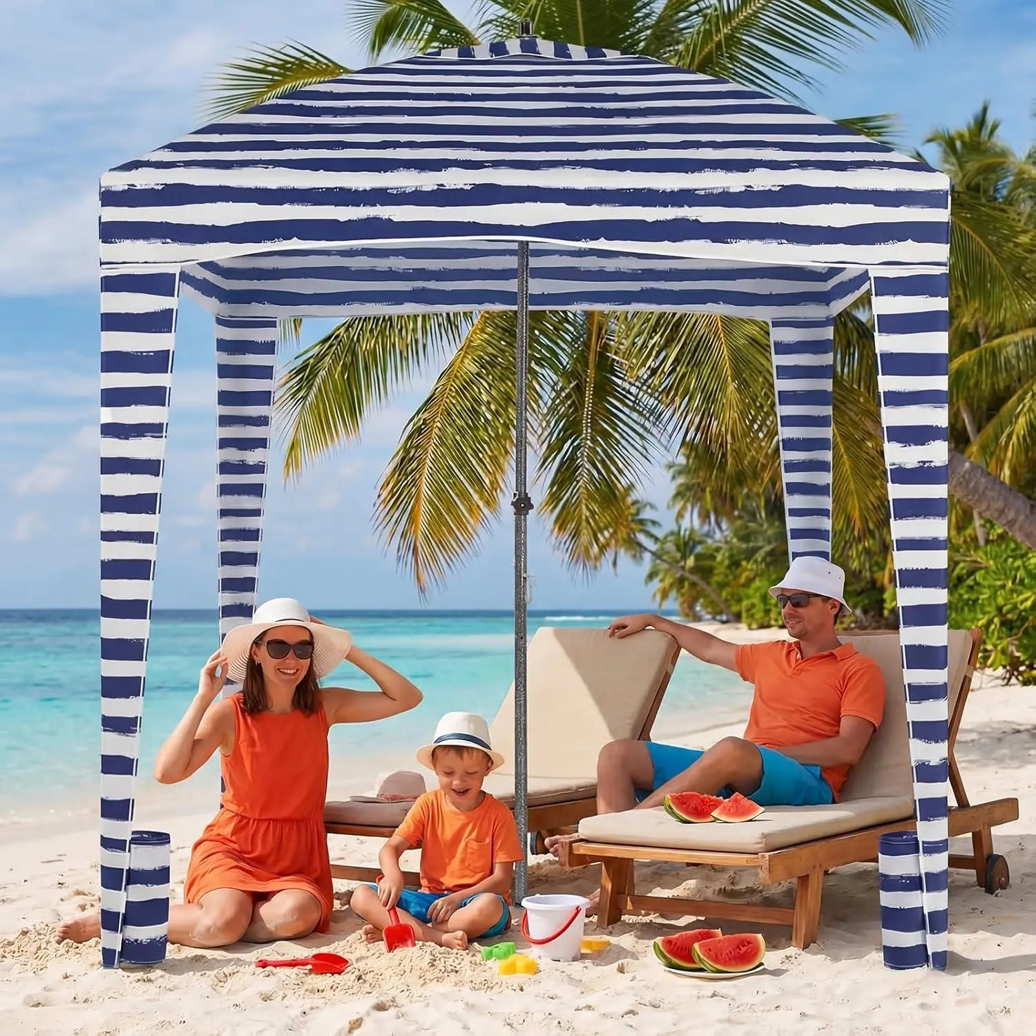 6'x6' Beach Cabana Tent with UPF 50+ Sun Protection, Detachable Side Wall Shade Canopy for 2-3 Adults, Portable Sun Shelter for Beach Camping Picnic