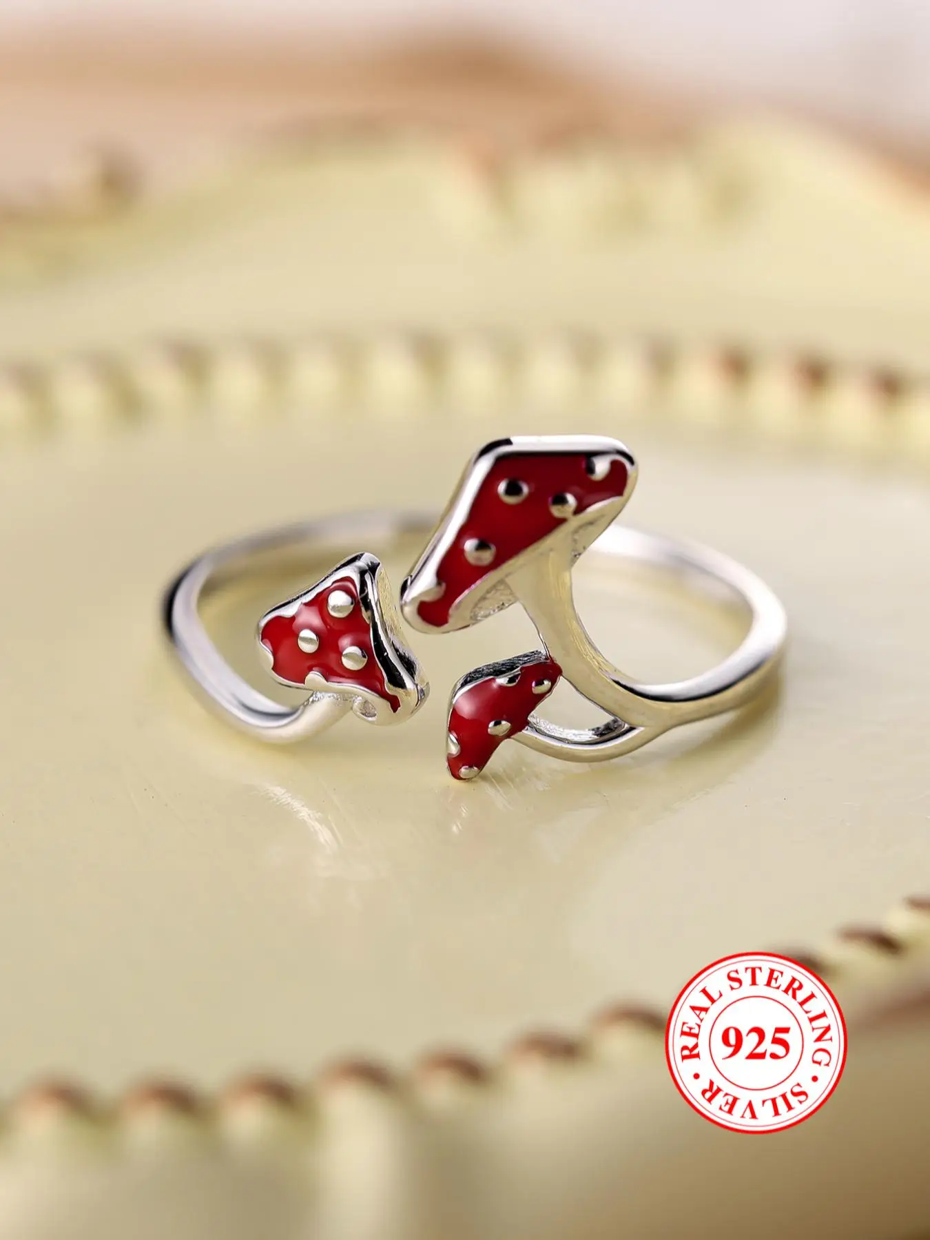 925 Sterling Silver Cute Mushroom Design Open Ring, Fashionable Jewelry for Women & Girls, Trendy All-match & Exquisite Jewelry for Birthday Gift