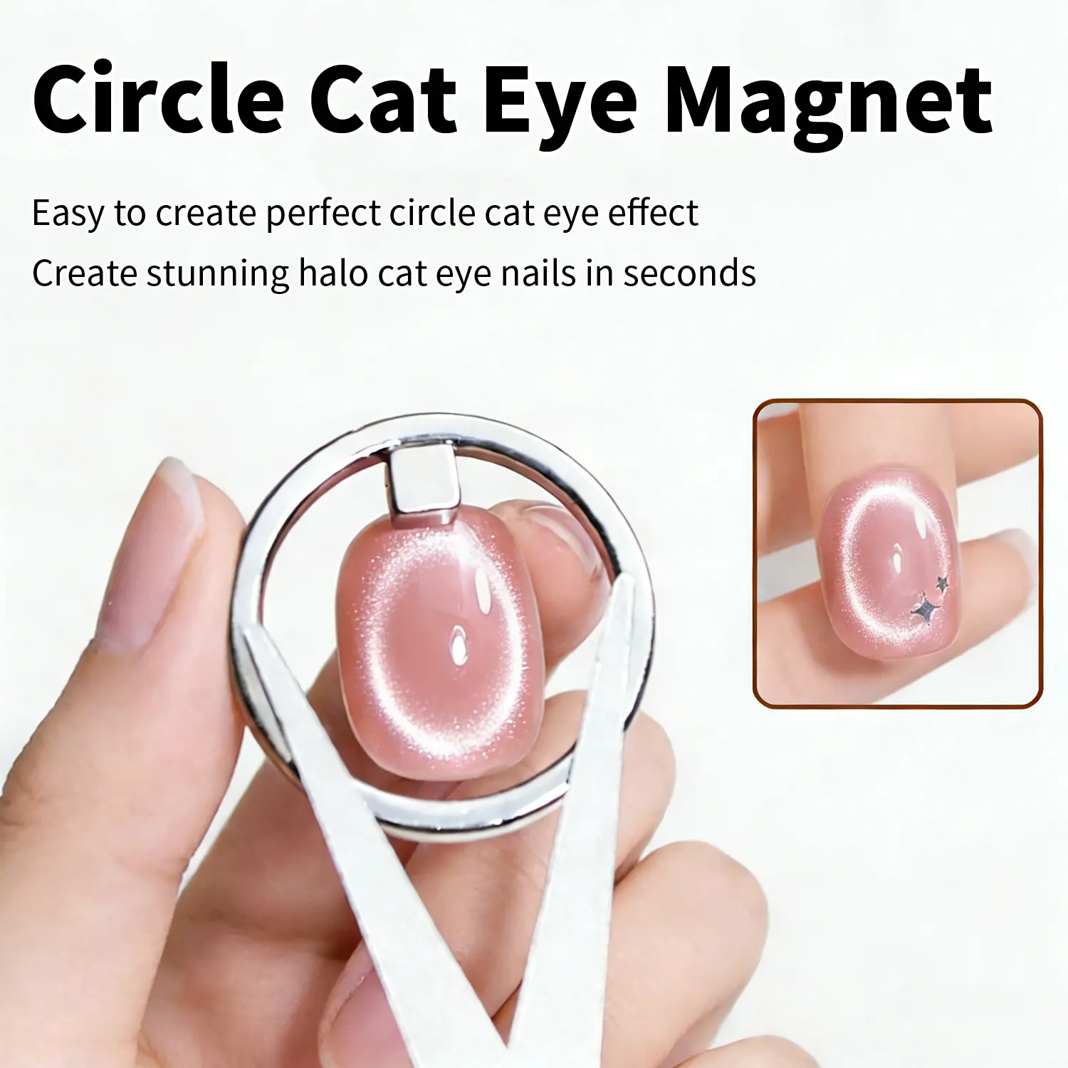 Circle Cat Eye Magnet Ring Stainless Steel Magnetic Nail Art Tool for Creating Halo Cat Eye Effect DIY Salon Use 1 Set