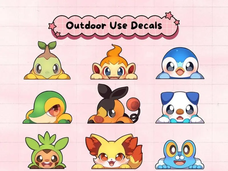 Cute Anime Eeveelutions Vinyl Peeker Sticker, Option Poke Sticker, Waterproof Vinyl Decal for Laptop, Water Bottle, Car, Gamer Gift