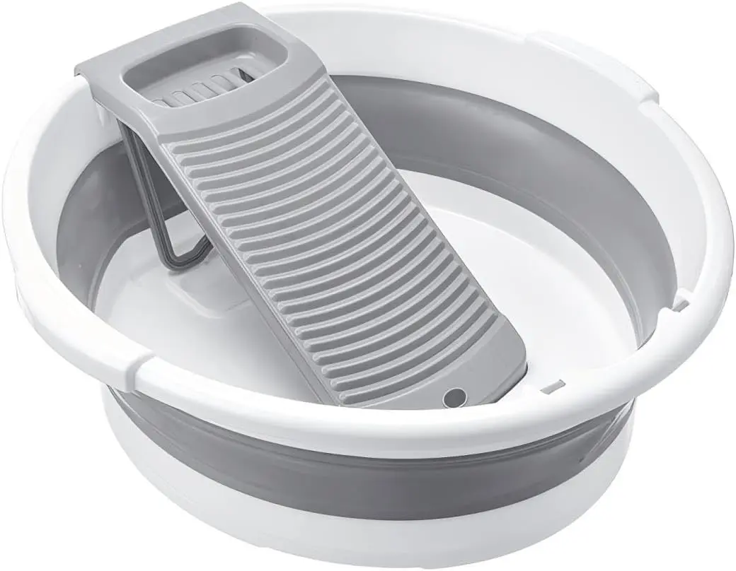 Large Collapsible Washboard Basin for Hand Washing Clothes - Portable Laundry Tub with , Durable & Sturdy, Foldable Space-Saver, Ideal for , Travel, and Camping (Gray)