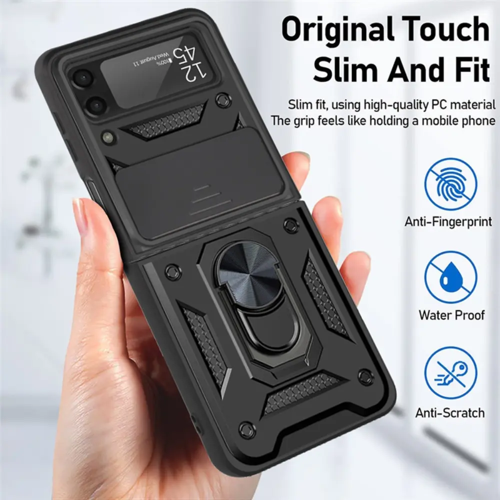 Slim Armor Slide Camera Cover Casing with Magnetic Ring Kickstand, Heavy-Duty Shockproof Bumper, Comfort Grip for Samsung Galaxy 3/4/5/6/7 Flip Fold, Motorola Razr 40/50/60 Ultra - Protection Accessories for Cellphones