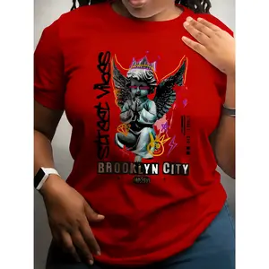 100% pure cotton, available in multiple colors, comfortable to wear, printed short-sleeve round-neck casual top, spring and summer women's clothing