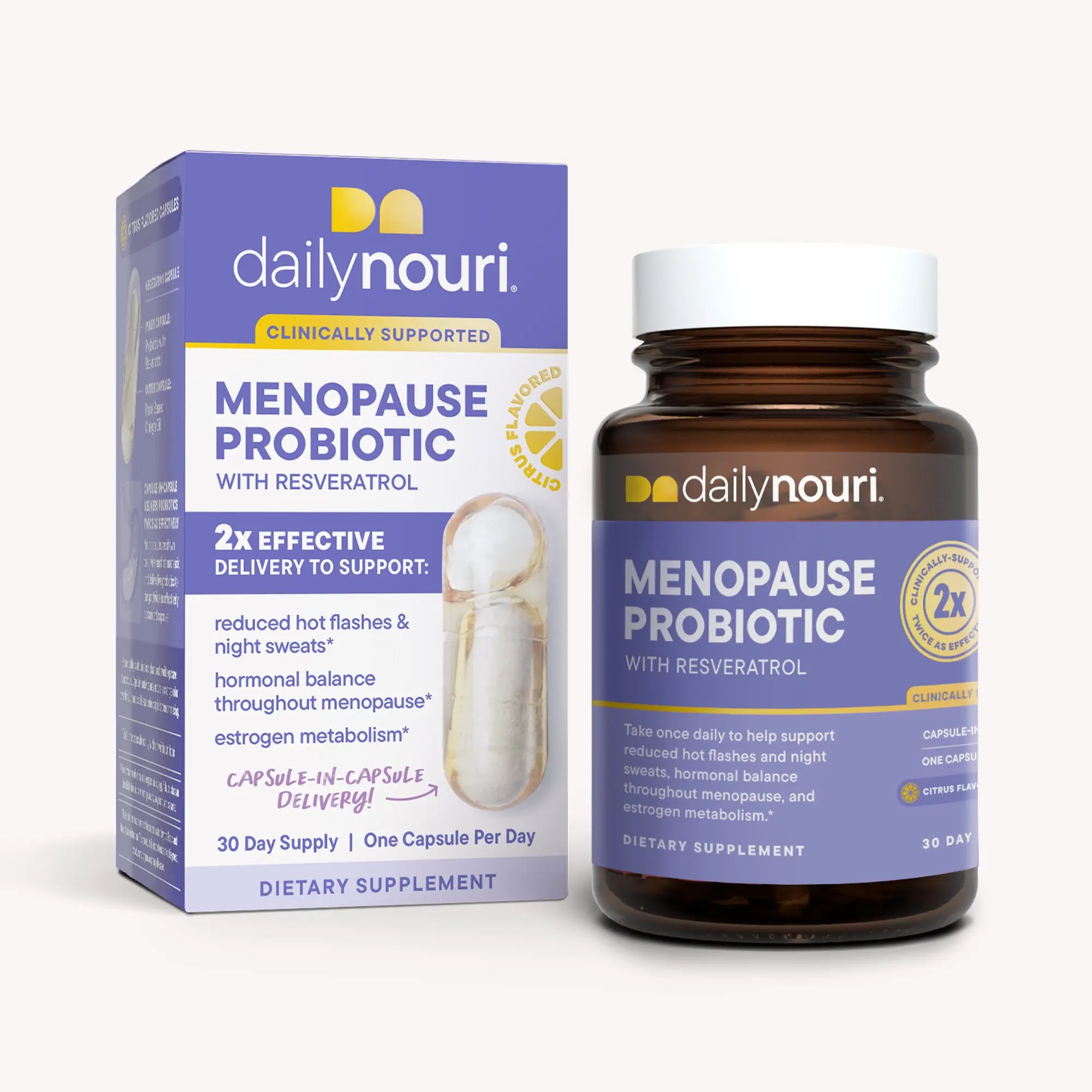 Daily Nouri Menopause Probiotic Supplement with Resveratrol, Citrus, Acid Support, GMO-Free Hormonal Balance Supplement