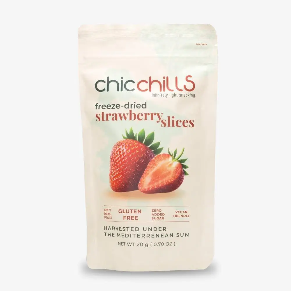 ChicChills Freeze-Dried Strawberry Slices - 100% Real Fruit, No Sugar Added, Vegan Friendly & Gluten-Free, 0.7oz Resealable Bag, Turkish Grown, Healthy Snack for Kids & Adults