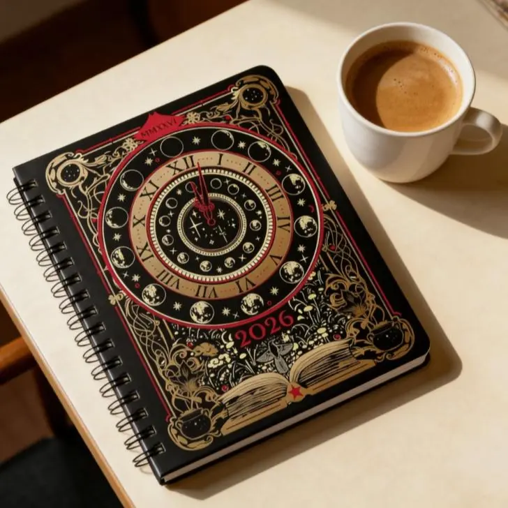 2026 Gothic Witch Tarot Inspired Hardcover Weekly Planner (7x9 in) with Sticker Sets, Bookmarks, Elastic Closure, Manila Accordion File Organizer - Hardcover Books for School Supplies, Daily Tasks, Elegant Foil Designs Organization, Bible Study, Full Year