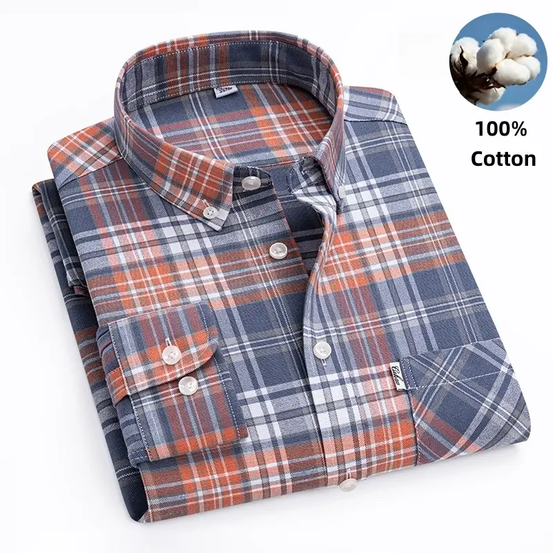 Men's 100% Cotton Plaid Stripes Flannel Longsleeve Button-Down Collar Shirt with Chest Pocket, Vintage Tartan, Soft Breathable Wrinkle-Resistant Regular Fit Menswear for Fall Winter Daily Outdoor Layering, Machine Washable