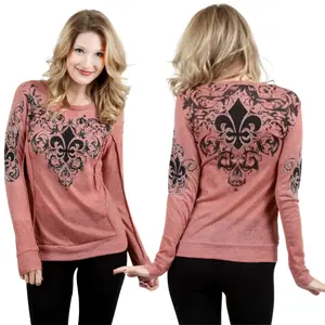 Flirty Fleur Rhinestone Embellished Lightweight longsleeve Womens Top Shirts Womenswear