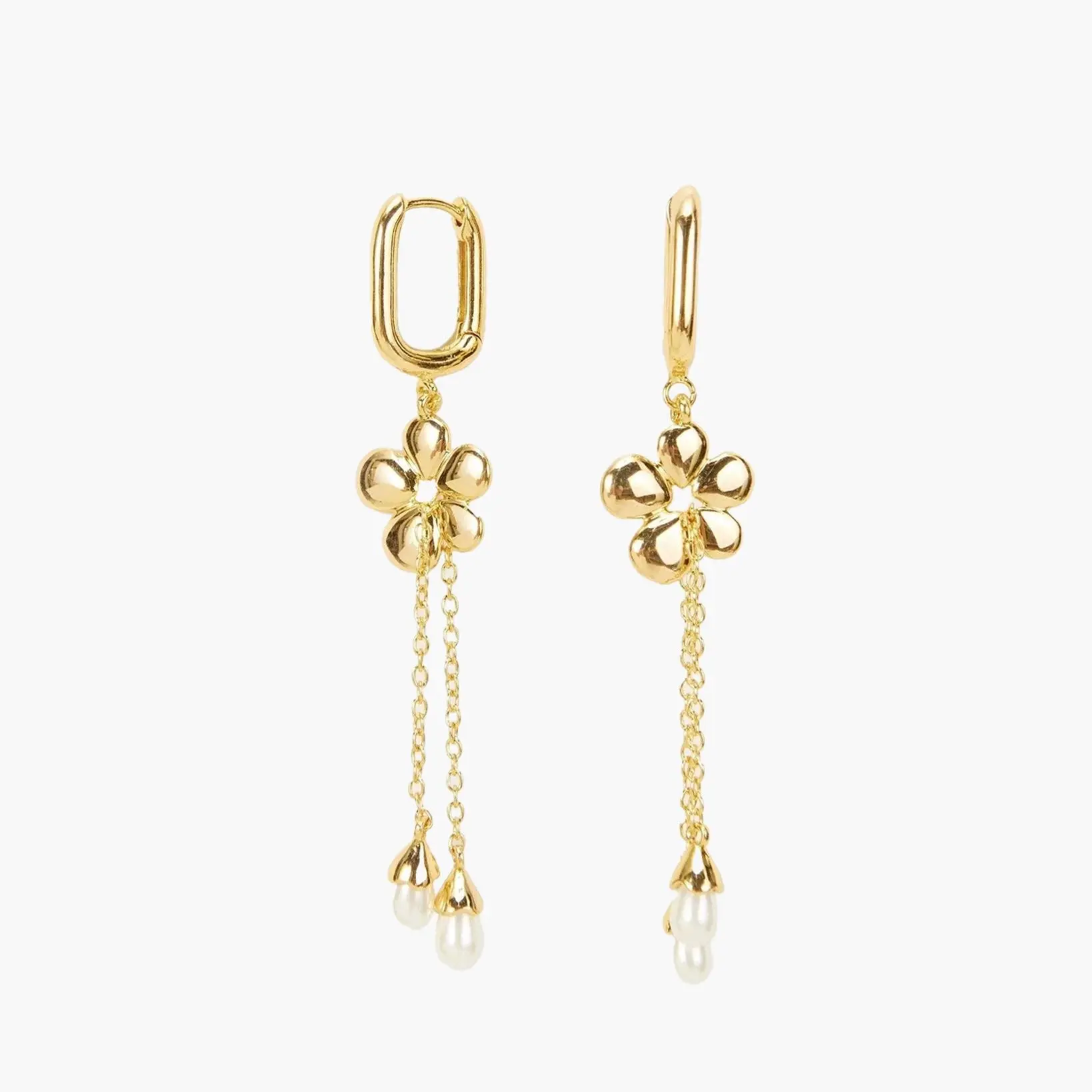 en route 18K Gold Plated Camille Flower Drop Earrings, Romantic Floral Motif with Elegant Dangling Details, Versatile Piece for Feminine Styling & Modern Daily Wear