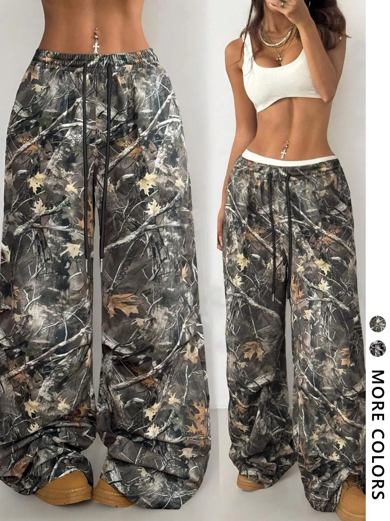 Unisex's Camo Print Drawstring Waist Sweatpants, Casual Fashion Wide Leg Trousers for Women, Unisex's Bottoms for Fall & Winter, Army Camo Pants, Camo Printed Pants