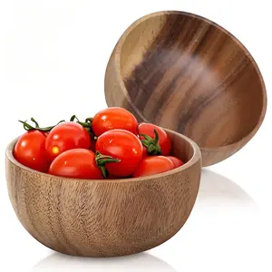 Acacia Wood Salad Bowls Set, 2-Pack Wooden Decorative Fruit Serving Bowls, Perfect for Salads, Snacks & Dried Fruits, Ideal for Home Dining & Entertaining