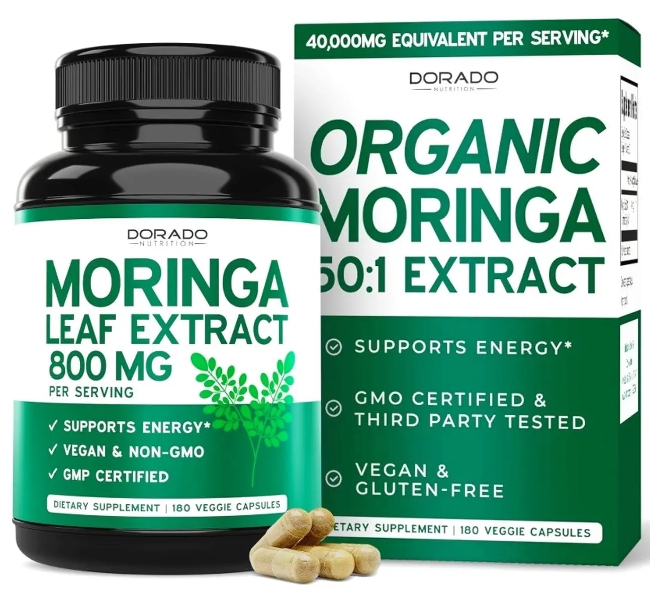 Organic Moringa Capsules (180 Count) Pure Organic Moringa Leaf Powder Supplement - Energy, Skin, Gut Health Support - Vegan Safe, Third Party Tested & Non GMO - USA Made - 180 Capsules
