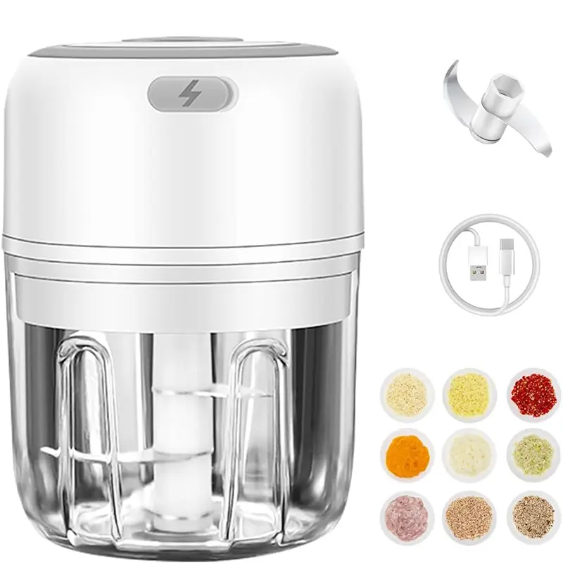 Metal Multifunctional Food Chopper - Cordless Cutting Meat Vegetable Cutter, USB Rechargeable 250ml Easy-Clean Wireless Kitchen Gadget for Garlic, Nuts, Single Unit