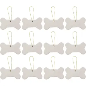 Creative Hobbies Ready to Paint DIY Ceramic Bisque Bone Shape Ornaments with Hanger for Christmas Tree and Holiday Decoration | Pack of 12
