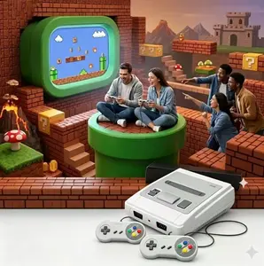 Retro two-player game console, plug and play, classic and fun – complete set includes: color box, game console, 2 controllers, instruction manual – the perfect holiday family gift.