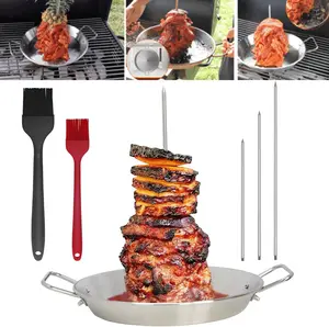 Vertical Skewer Grill Pan with Skewer Stainless Steel Vertical Stand Skewer barbecue pot Pan for Oven, Gyro Cooking Plate with 3 Removable Spikes(8”/10"/12”), BBQ Accessories Utensils