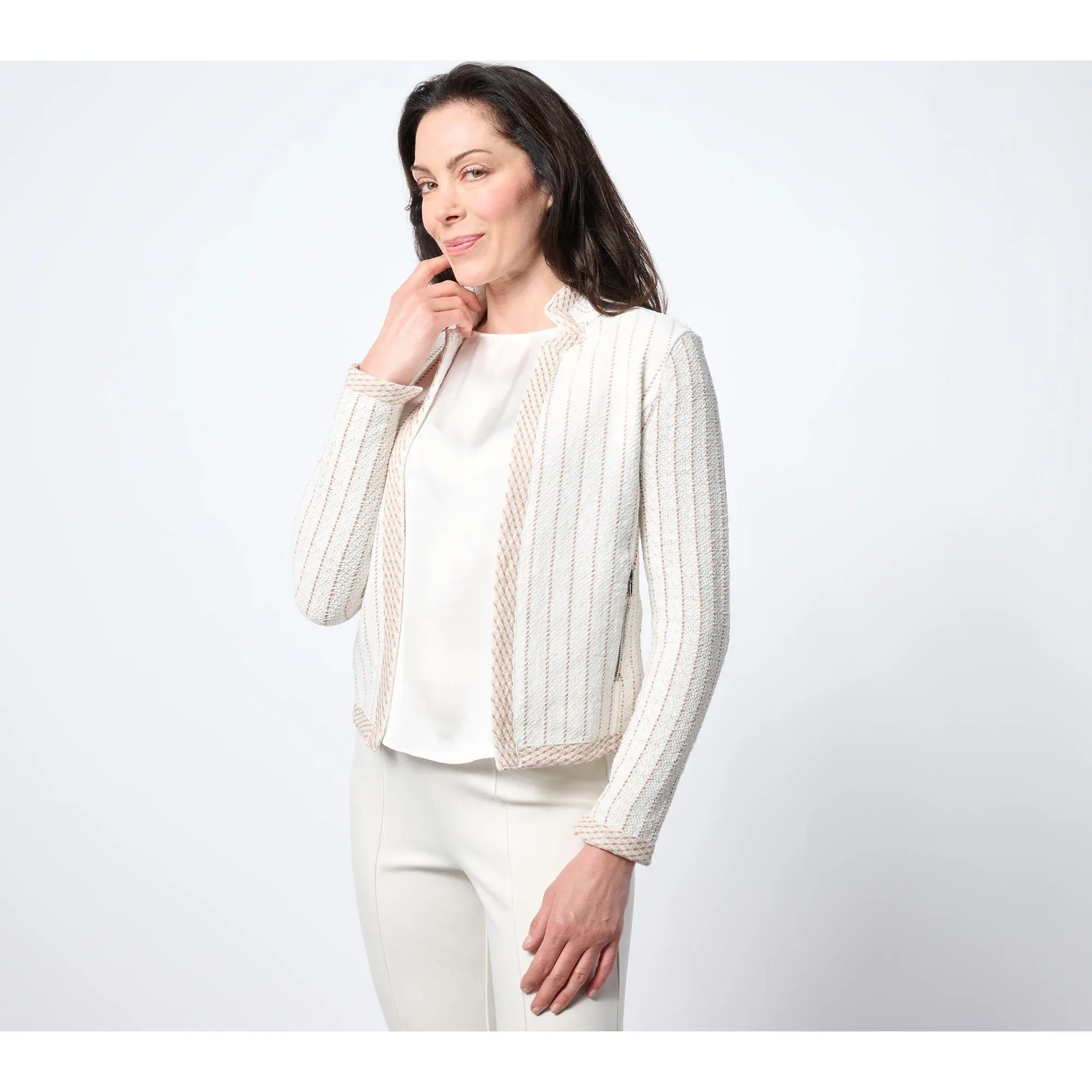 NIC+ZOE Pinstripe Notch Collar Knit Jacket