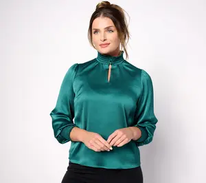 Isaac Mizrahi Live! Pebble Satin High Neck Blouse