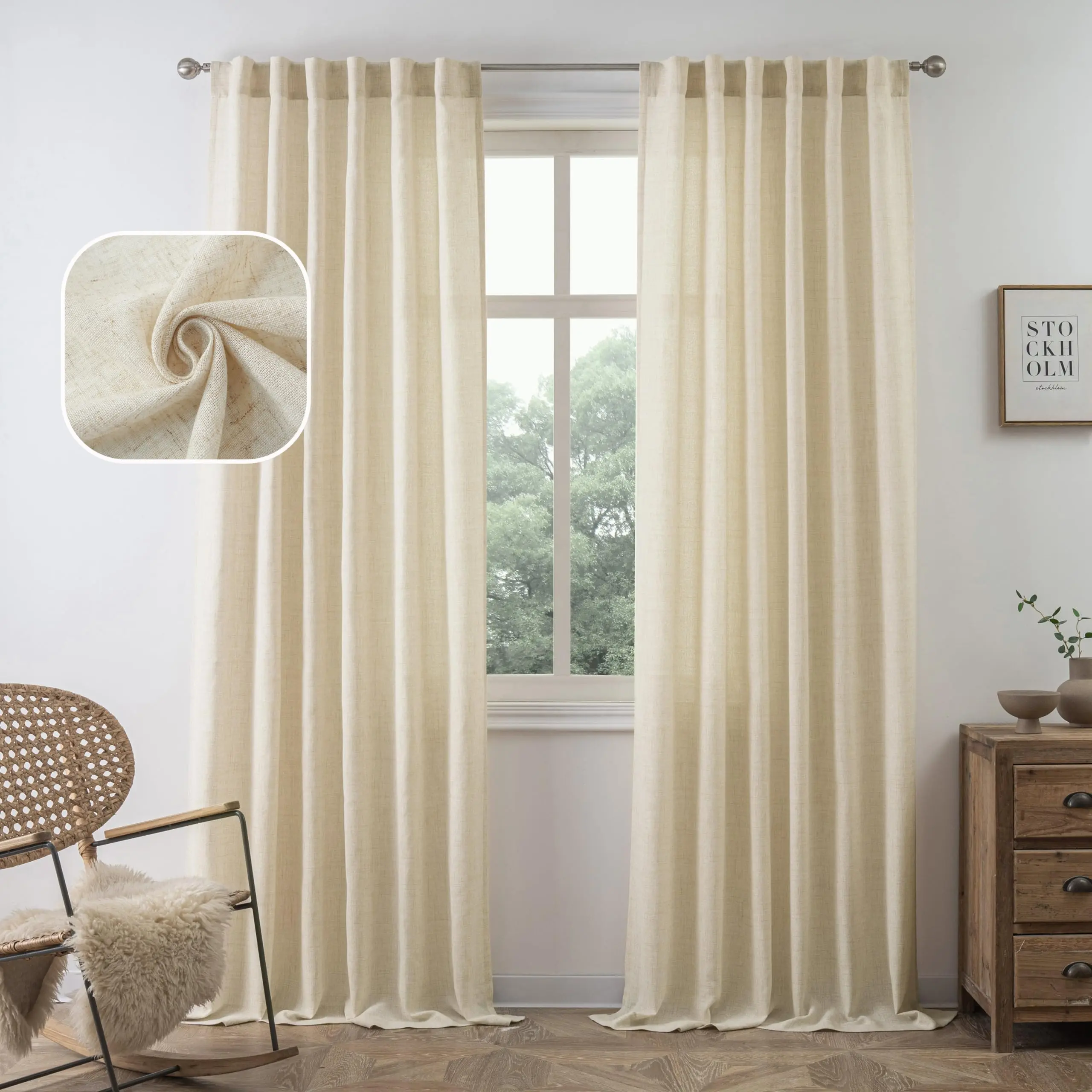 DriftAway Linen Curtains for Living Room Semi Sheer 2 Panels Farmhouse Natural Light Filtering Window Drapes