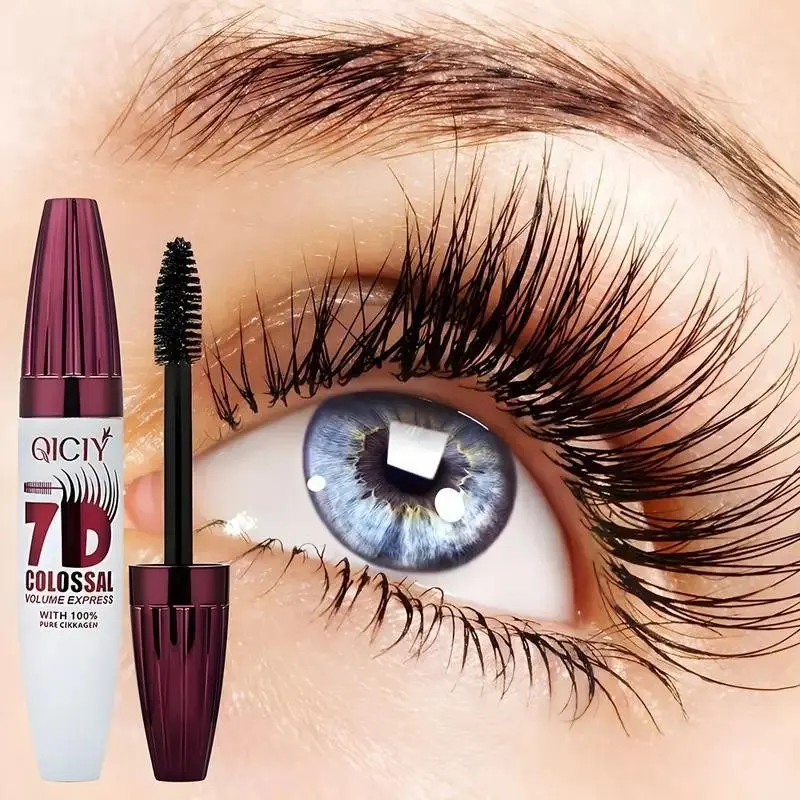 7D lengthening silk fiber mascara, Volumizing mascara, 24-hour long-lasting water and sweat-resistant black mascara, formula that does not smudge, curling effect, eyelash extension cosmetic, suitable for all skin types, Voluminous lengthening mascara