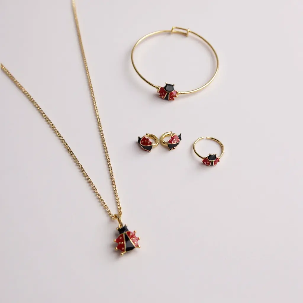 DIDIRAY 14k gold plated ladybug set premium reinforced finish, lasting shine jewelry.