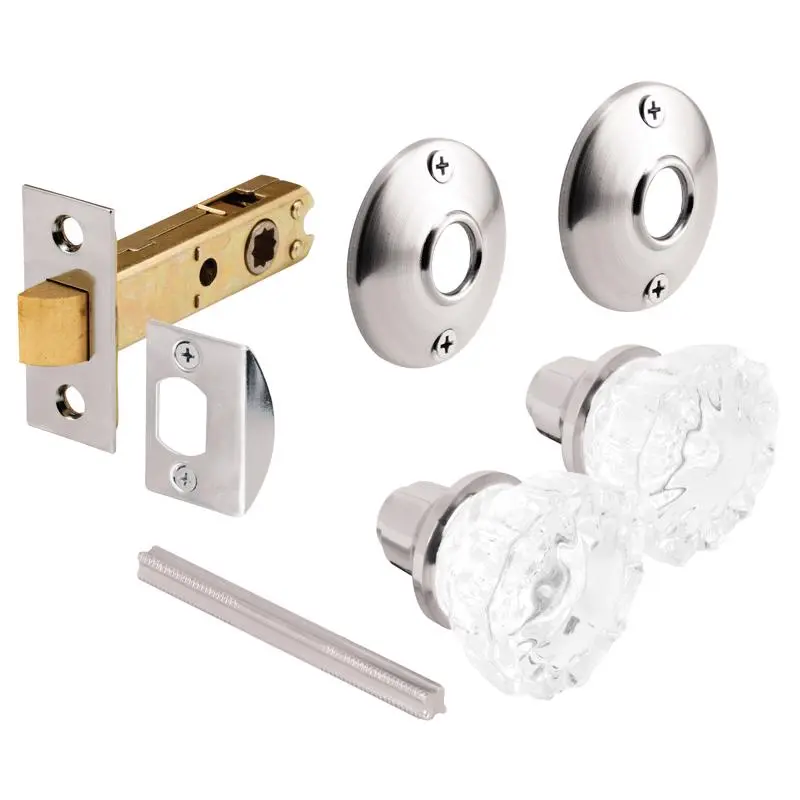 Prime-Line 5065292 Satin Nickel Vintage Style Glass Doorknob Latch Handleset, 1.375" Minimum Door Thickness Fit, Residential Indoor/Outdoor Use, Right/Left Compatible, Not Rated