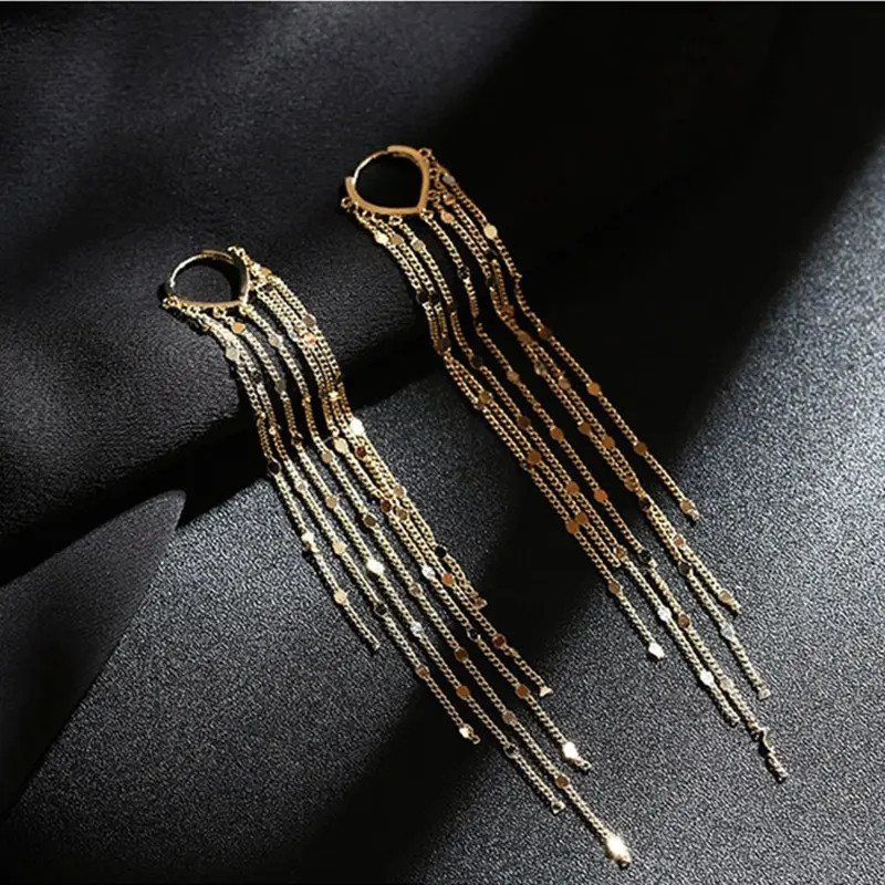 14K Gold Plated Long Chain Tassel Threader Earrings for Women Hypoallergenic Dangle Drop Earrings Trendy Bridal Wedding Party Prom Jewelry Ideal Birthday Mother’s Day Gift for Her Daily Elegant Statement Accessories