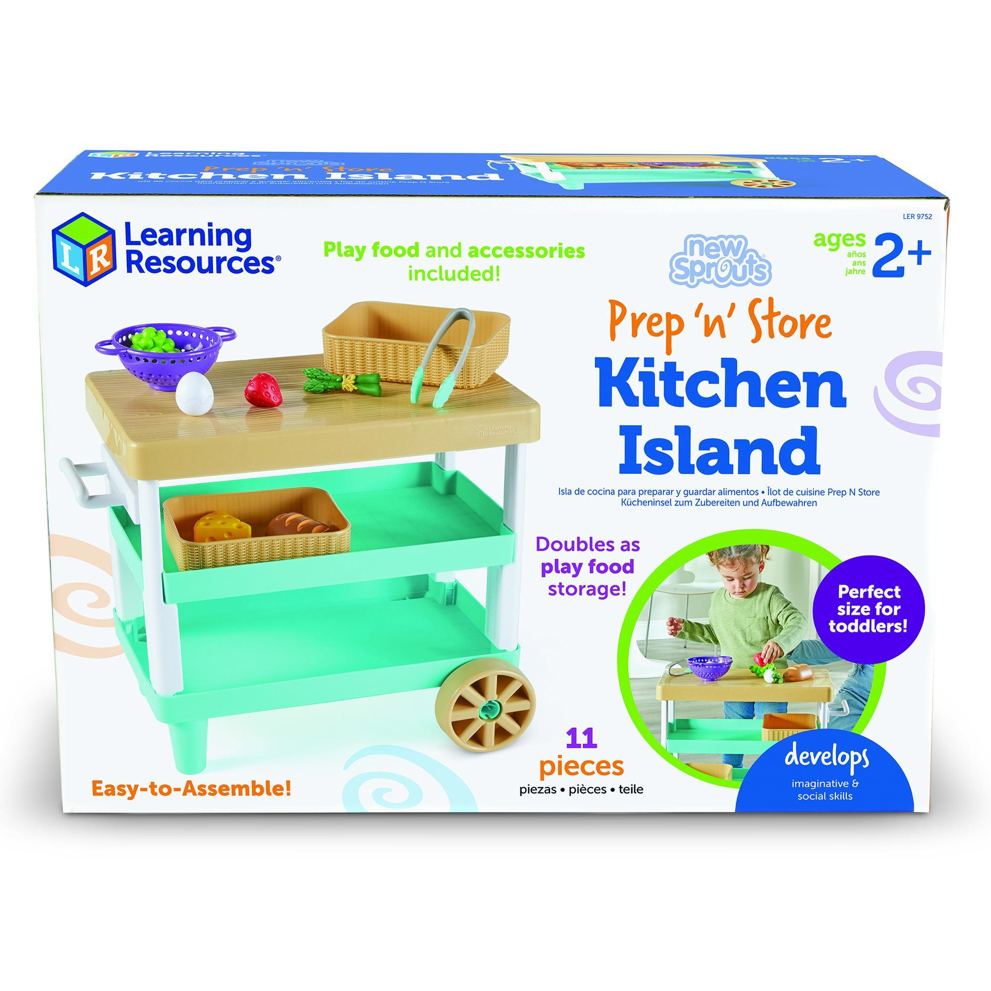Learning Resources New Sprouts Prep ‘n’ Store Kitchen Island - Pretend Play Kitchen for Toddlers, Food Toys, Imaginative Role Play and Social Skills, Grocery Playset, Gifts for Boys and Girls