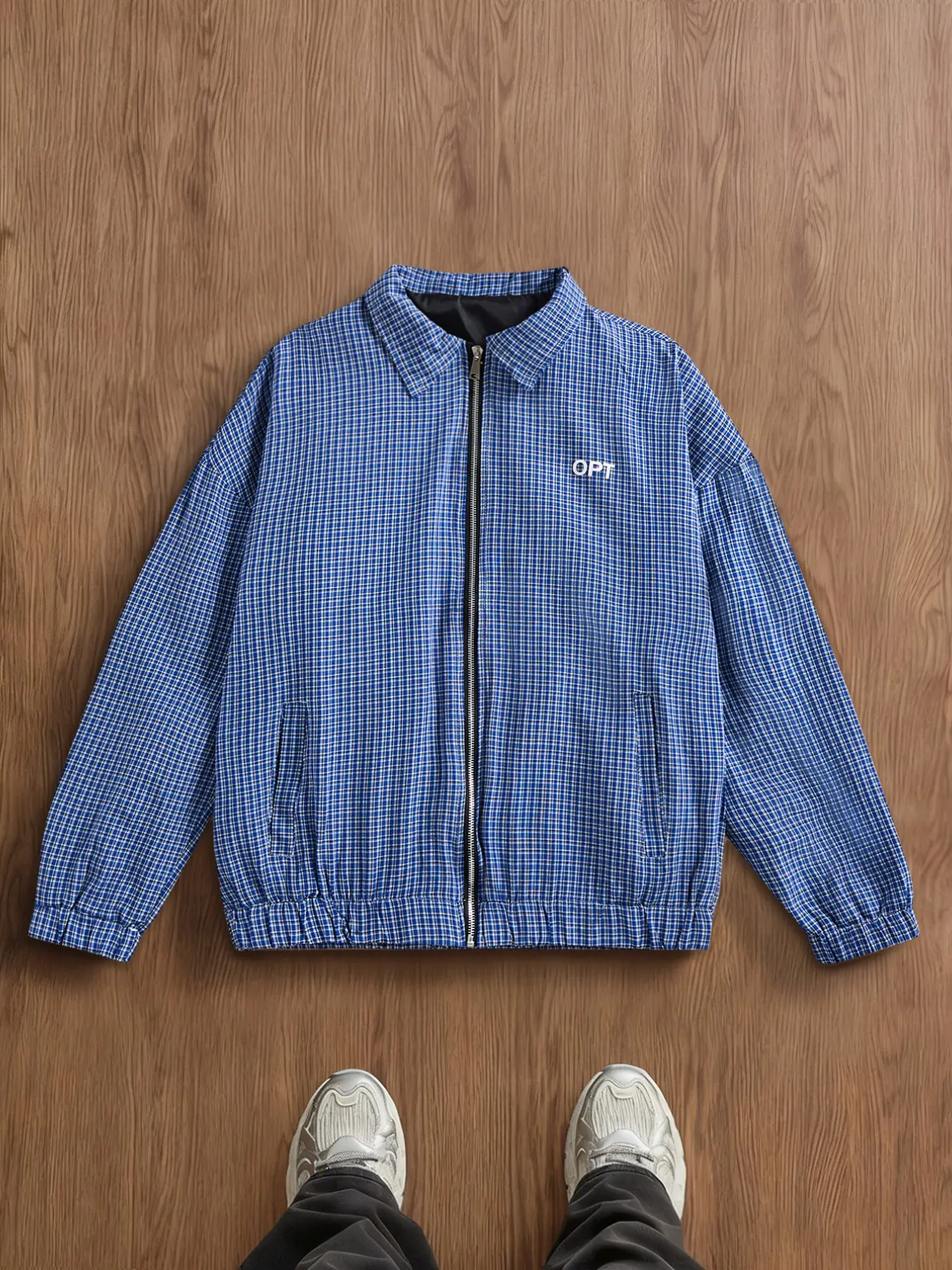 American Vintage Plaid Harrington Jacket, Classic Small Check, Loose Fit, Conceals Fat, Spring Fall Commute Essential, Must-Have Streetwear