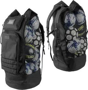 Heavy Duty XL Soccer Mesh Equipment Ball Bag w/Adjustable Backpack Shoulder Strap Design for Coach. 2 Different Size Front Pockets for Sporting Accessories. Best for All Outdoor & Water Gears