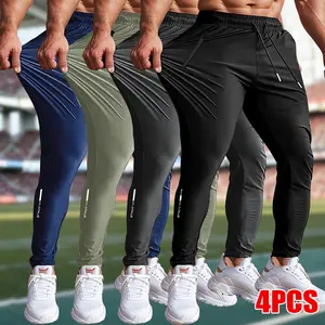 Men's lightweight ice silk fiber fabric joggers with quick-dry elastic waistband and hidden zipper design, breathable and comfortable straight-leg pants, suitable for casual wear, outdoor activities, and party style.
