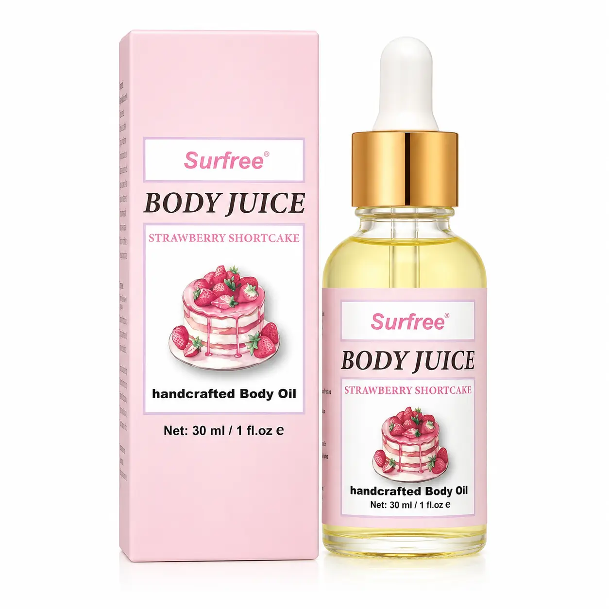 Surfree Body Juice Moisturizing Body Oil, Peach Perfect & Strawberry Shortcake Fragrance, Hydrating Body Oil for Soft, Smooth Skin, 30ml