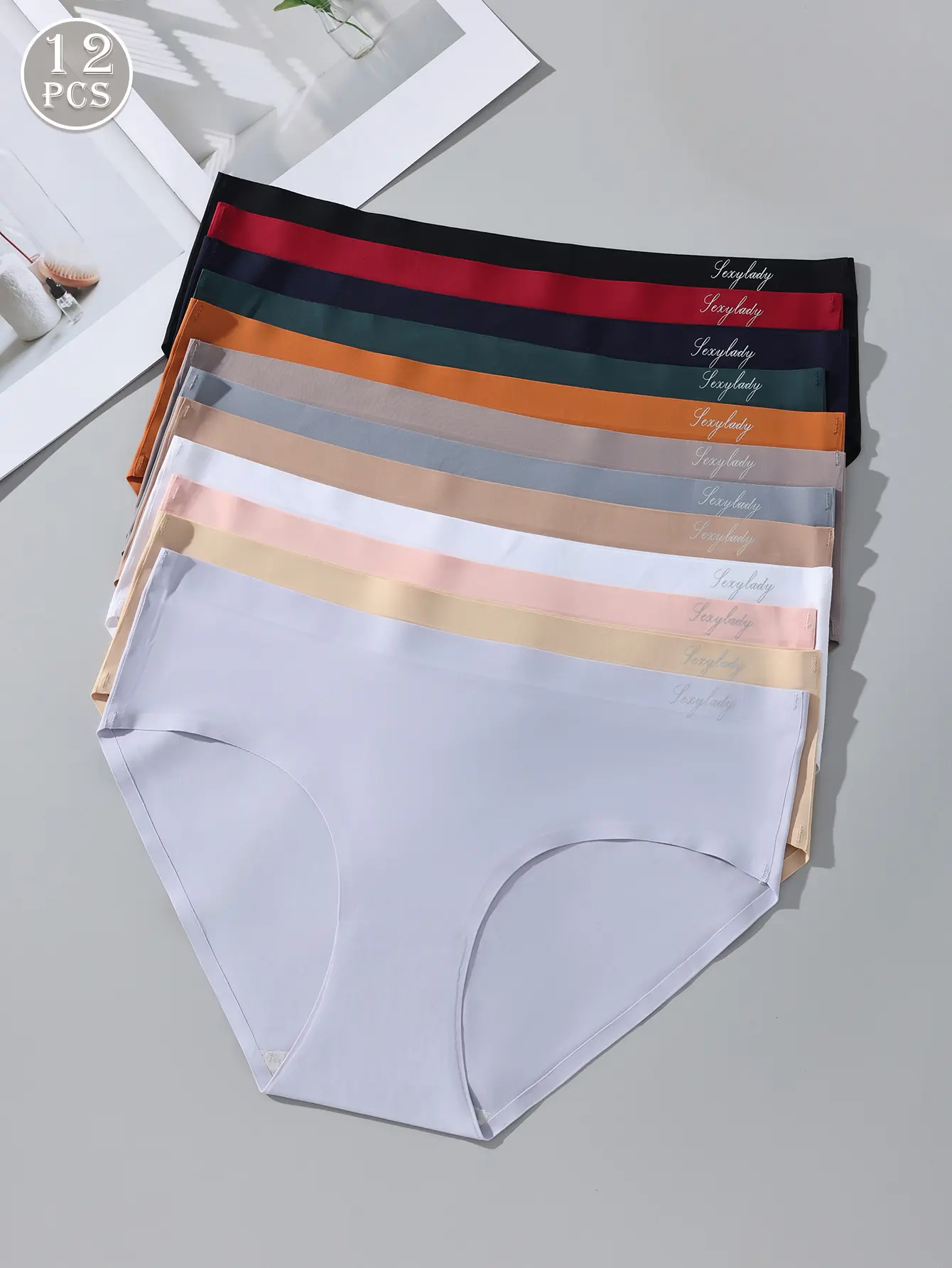 HOTCOM 12-Pack Women's Seamless Panties - Soft Stretch Mid Rise Briefs, Solid Color Nylon Underwear for Everyday Wear