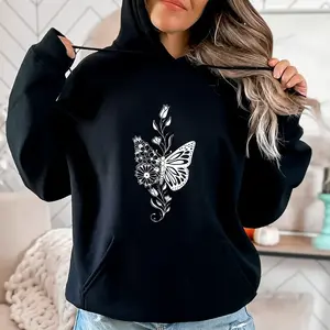 Holafish Womens Floral Butterfly Aesthetic Hoodie a Cozy Fleece Lined Sweatshirt for Comfort and Casual Style
