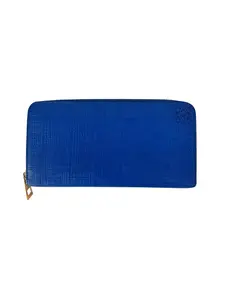 Pre-owned Loewe Leather Small Leather Goods Continental Zip Wallet with Anagram Logo, Blue, Material