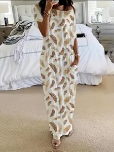 Women's Tie-Dye Butterfly Heart Print Sleepwear, Lady Leopard Coffee Color Round Neck Loose Fit Pajamas, Comfortable Soft Loungewear, Homewear