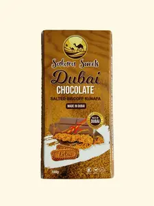 Sahara Sweets Dubai Chocolate Bar - Handcrafted Milk Chocolate with Salted Biscoff and Crispy Kunafa Filling. Authentic flavors from Dubai