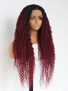 99J Burgundy Lace Front Wigs, 13x4 Deep Wave HD Lace Frontal Wigs For Black Women, 200% Density Glueless Deep Curly Wigs Pre Plucked Wine Red Color gradient dark roots wig 24 Inch, Hair Glueless Wig, Daily Party Halloween
