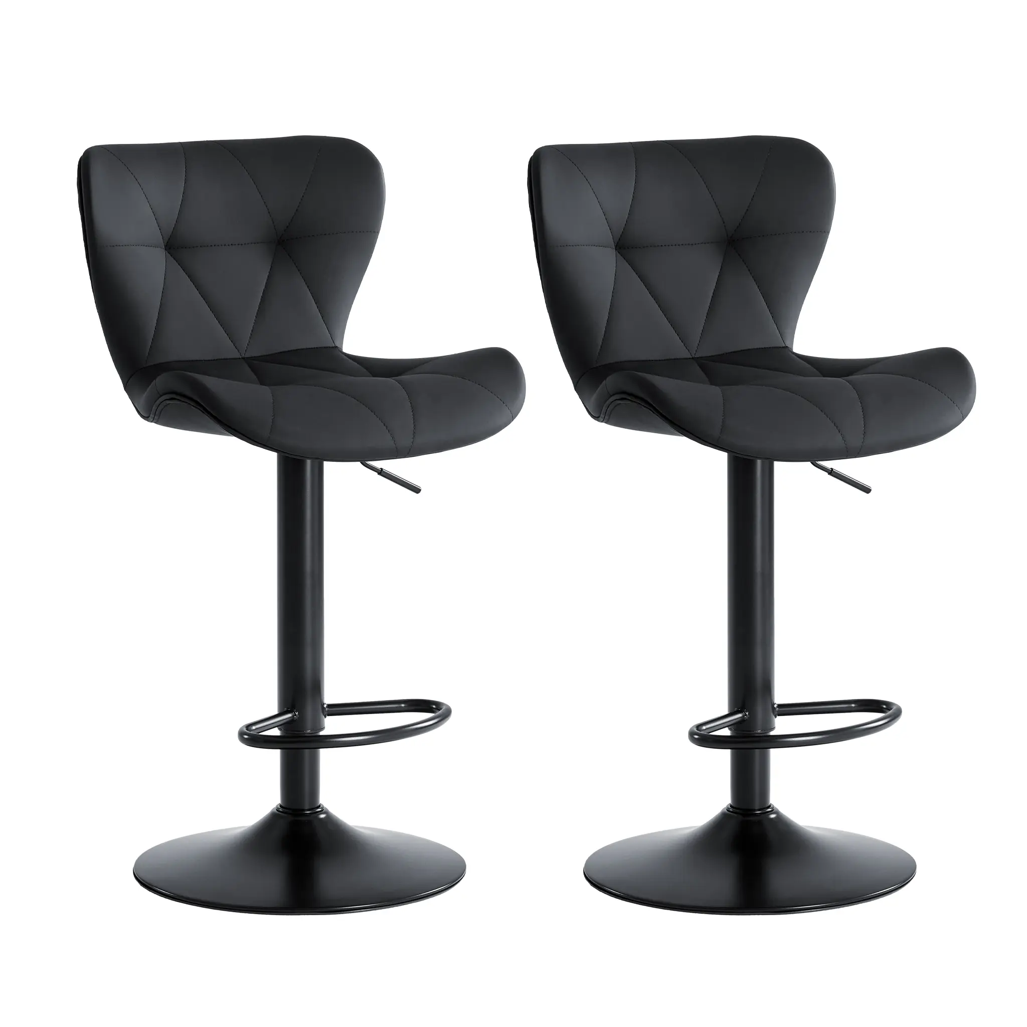 Modern Bar Stools Set of 2, Adjustable Faux Leather Upholstered Swivel Bar Stools, Counter Height Bar Chairs with Back for Kitchen Island