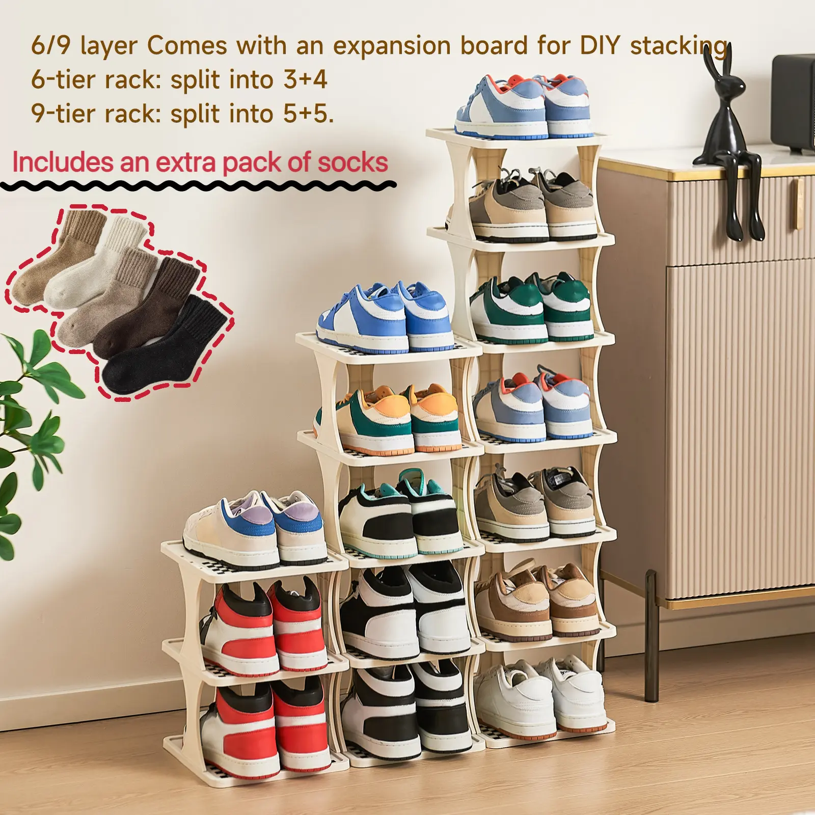 UFORU vertical shoe rack tower, 6/9 adjustable layers of narrow shoe racks, tall skinny shoe rack for Dormitory and apartment, student shoe racks for the back-to-school season,can be placed in corridors, behind dormitory doors, easy to install.-A