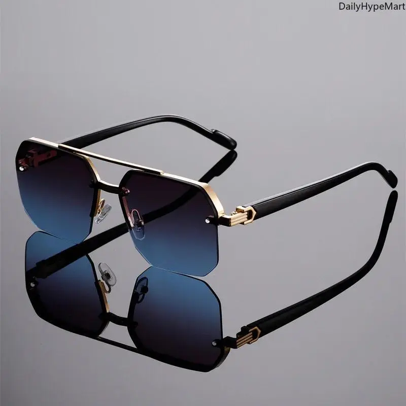 Men's Classic Flat-Top Half-Frame UV400 Trendy Vintage Sunglasses - Casual Stylish Glasses, Street Style Shades, UV Blocking Timeless Fashion Accessory for Adults, Men's Sunglasses, Sun Protective Sunglasses, Trendy Frames Sunglasses