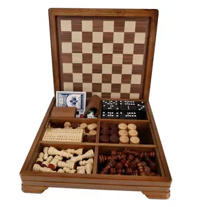 WE Games Walnut 7-Games-in-1 Combination Game Set - Includes Chess, Checkers, Backgammon, Dominoes, Cribbage, Poker, Dice and Cards