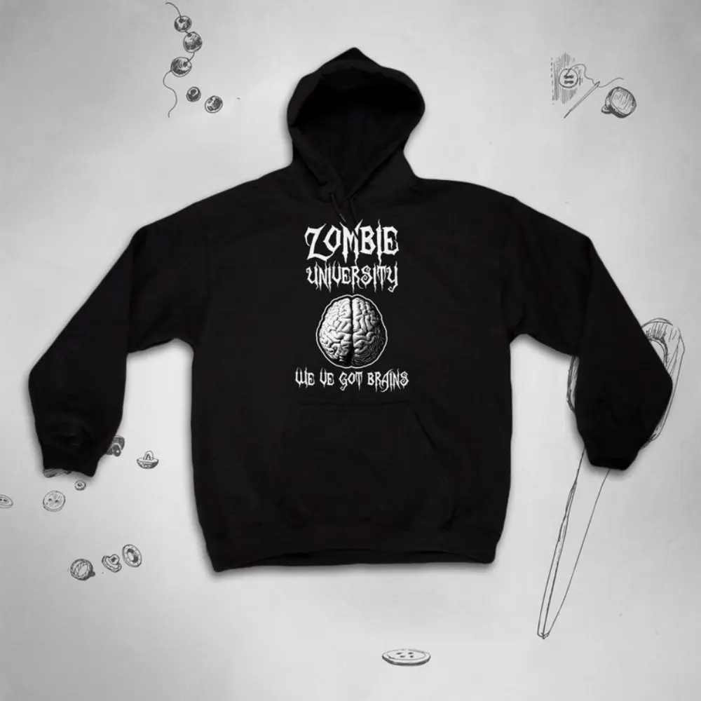 Zombie Funny Print Hoodie Men's Warm Hoodies with Kangaroo Pocket and Long Sleeve Hooded Sweatshirt Loose Casual For Autumn Winter