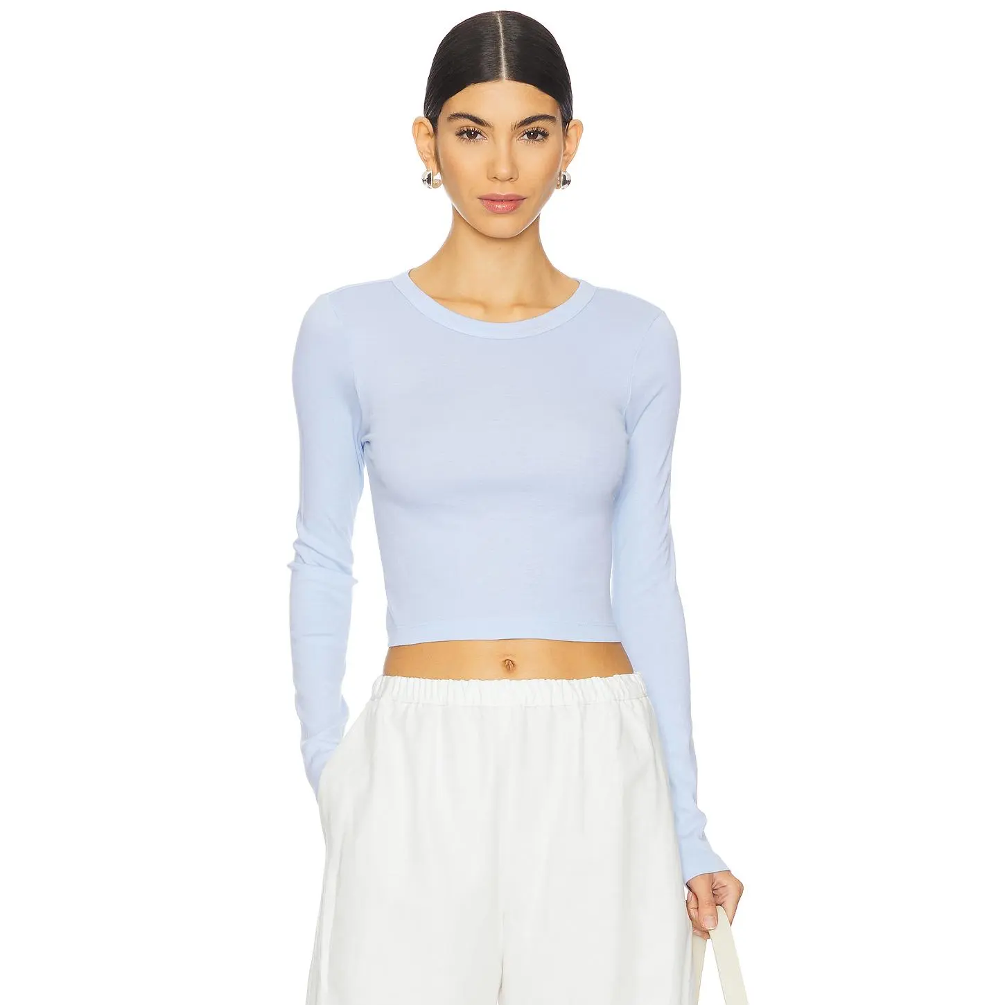 Enza Costa Supima Baby Long Sleeve Cropped Top in Light Blue