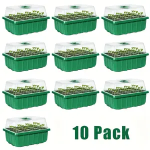 10 packs of seed starter trays with domes and bases - 12 cells, suitable for greenhouses and gardens, indoor/outdoor use, no electricity required, horticultural planting, transparent design, sturdy construction, flower pots, Durable growing tray