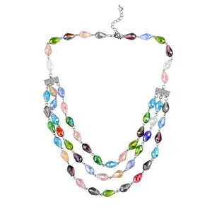 Glass Drop Mix Silvertone Beaded Layered Necklace for Women Jewelry Birthday Christmas Gifts