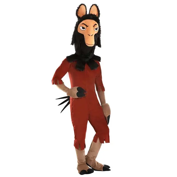 HalloweenCostumes Men's Disney Emperor's New Groove Kuzco Llama Costume, Plush Faux Fur Jumpsuit with Zipper Front, Fringe Trim, and Shoe Covers