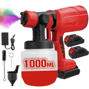 Cordless Paint Sprayer,1000ML High Power Electric Spray Paint Gun with Adjustable Spray Width Knob, Easy to Clean, for Home Interior Furniture Wall Door Latex house painting powertools tool tils Red